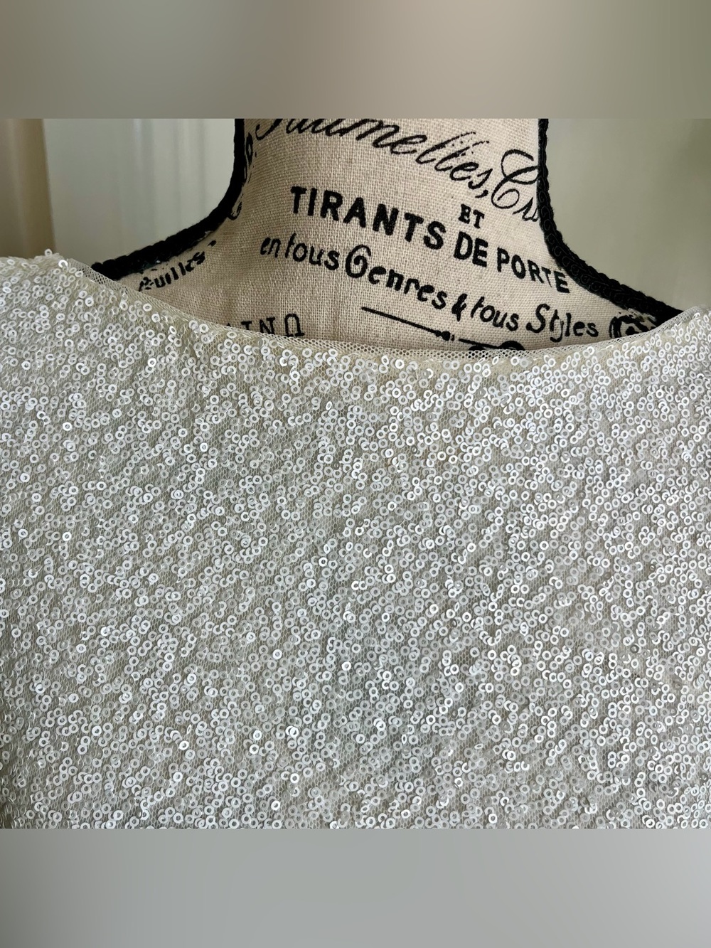 Lauren Ralph Lauren Evening Sequin Long Sleeve Boat Neck Top White Sz 2 - Picture 3 of 16